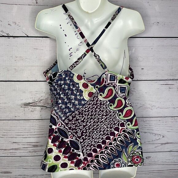 Athleta Y2k Womens Blue/Green/Red Paisley Underwired Swim Tankini Top Size 36C - Picture 8 of 9